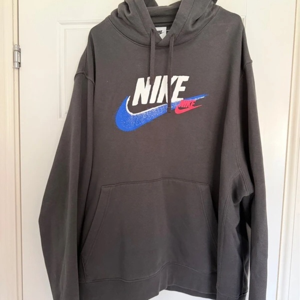 Nike Charcoal Hoodie with Blue and Pink Logo